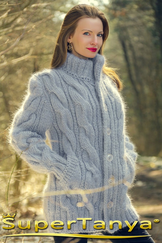 Câble tricot mohair épais laine Veste tricoté à la main avec