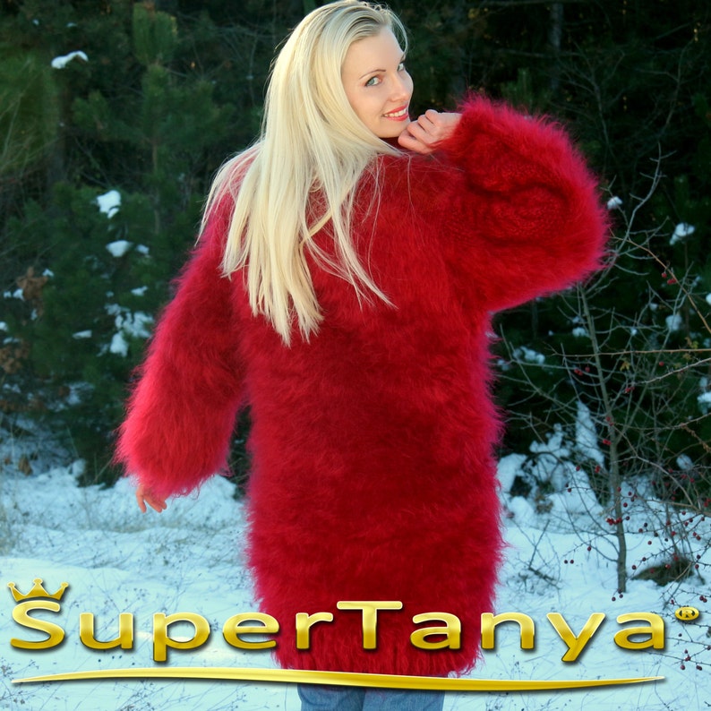 red fuzzy sweater dress