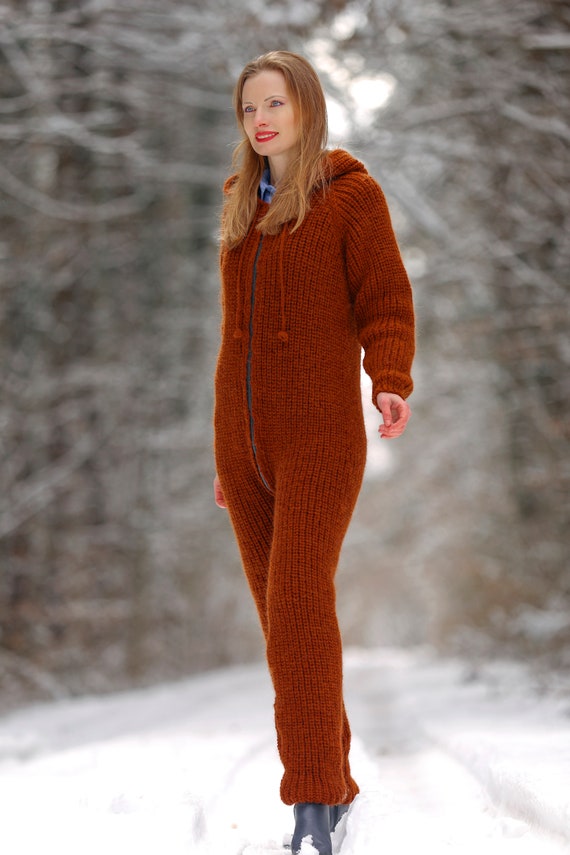 Soft Wool Pajama Bodysuit Catsuit With Zipper and Hood by Supertanya, Made  to Order Overall Hand Knitted Bodysuit 