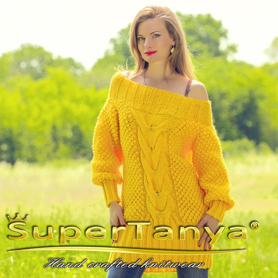 Yellow Wool Sweater Dress Hand Knitted Boat Neck Sweater by Supertanya -  Etsy