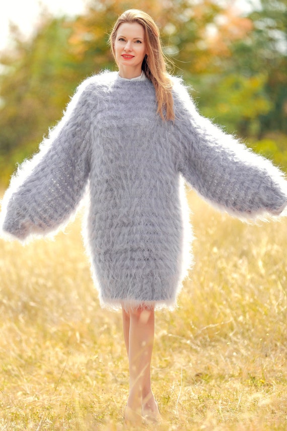 Fuzzy Mohair Dress Slouchy Sweater Tunic Hand Knitted Fluffy Pullover  Oversized Sweater Supertanya 