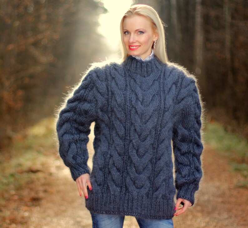 Thick Cable Knit Mohair Sweater Hand Knitted Designer Warm - Etsy