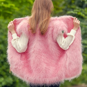 SuperTanya fuzzy pink mohair vest with zipper ready to ship size L-XL image 5