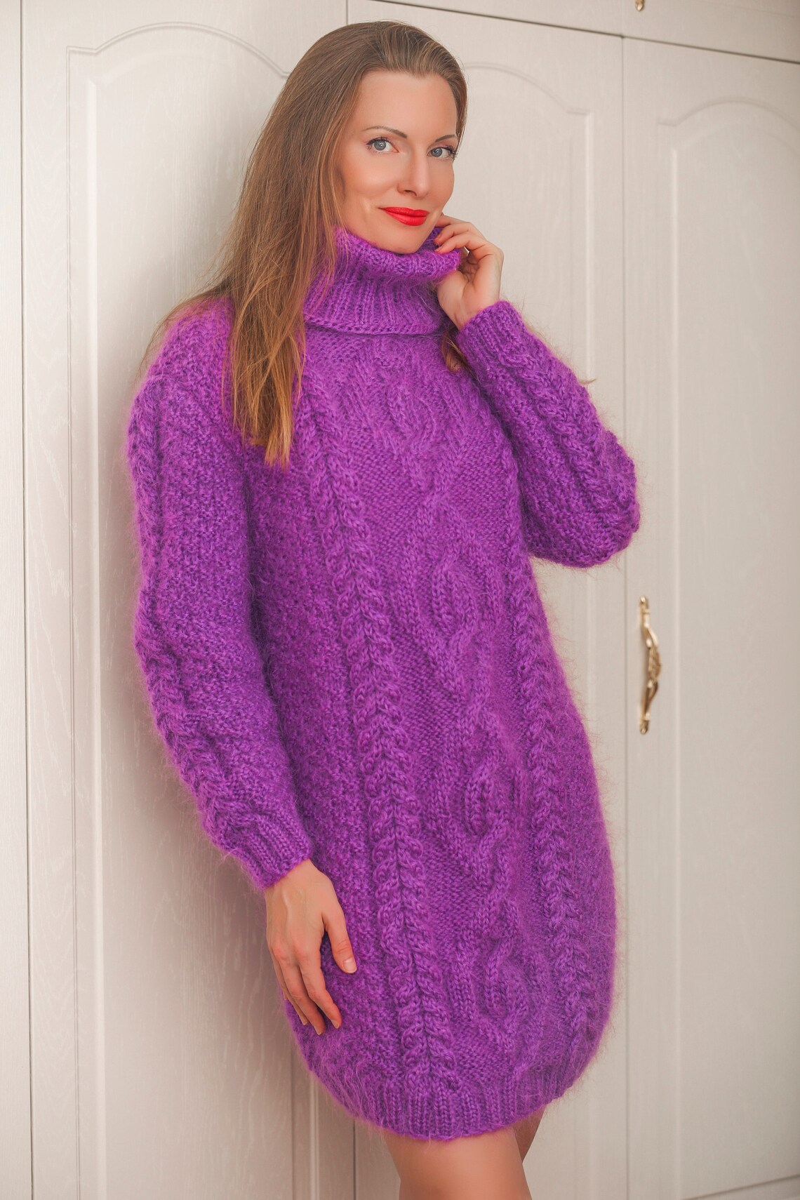 Sexy Mohair Dress Hand Knitted Tunic Cable Knit Unique Sweater - Etsy UK