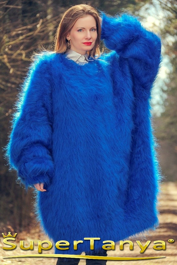 Thick Fuzzy Oversized Long Sweater Dress, Slouchy Style in Royal Blue by  Supertanya - Etsy