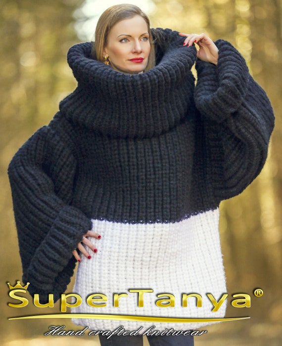Huge Oversized Striped Wool Sweater Giant Cowlneck Sweater Dress Supertanya  -  Canada