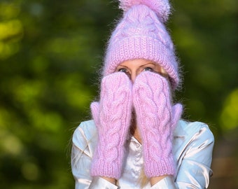 White mohair hat scarf and gloves