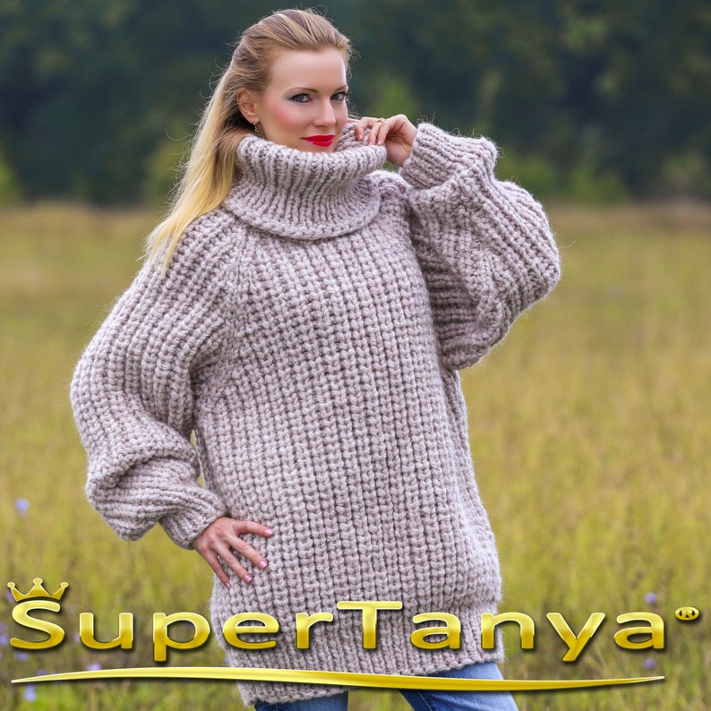 Ribbed mohair wool sweater in beige by SuperTanya