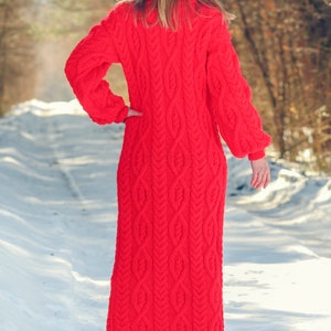 SUPERTANYA red wool dress long cable knit designer dress SuperTanya size M / L ready to ship image 4