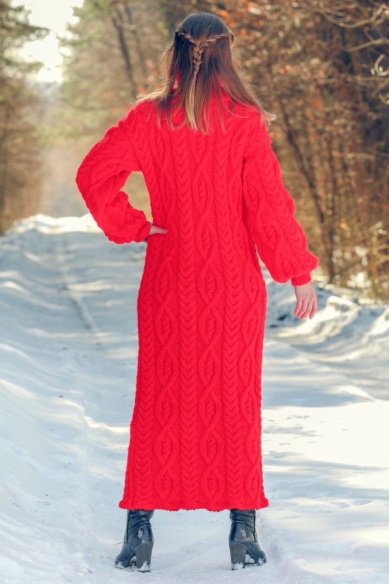 SUPERTANYA red wool dress long cable knit designer dress SuperTanya size M / L ready to ship image 4