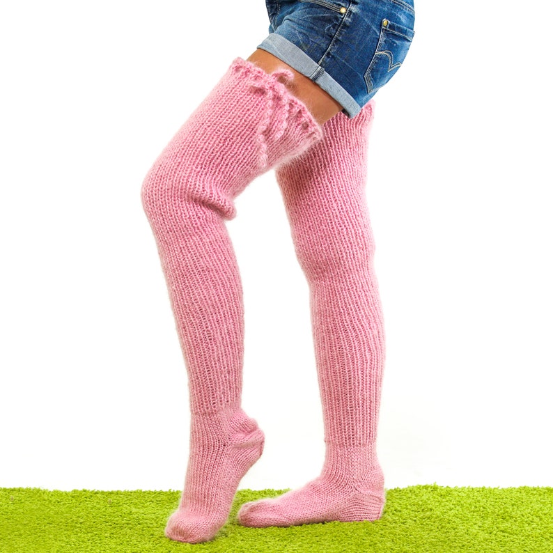 Long Mohair Socks Fuzzy Hand Knit Stockings Thick Fluffy Leg Etsy