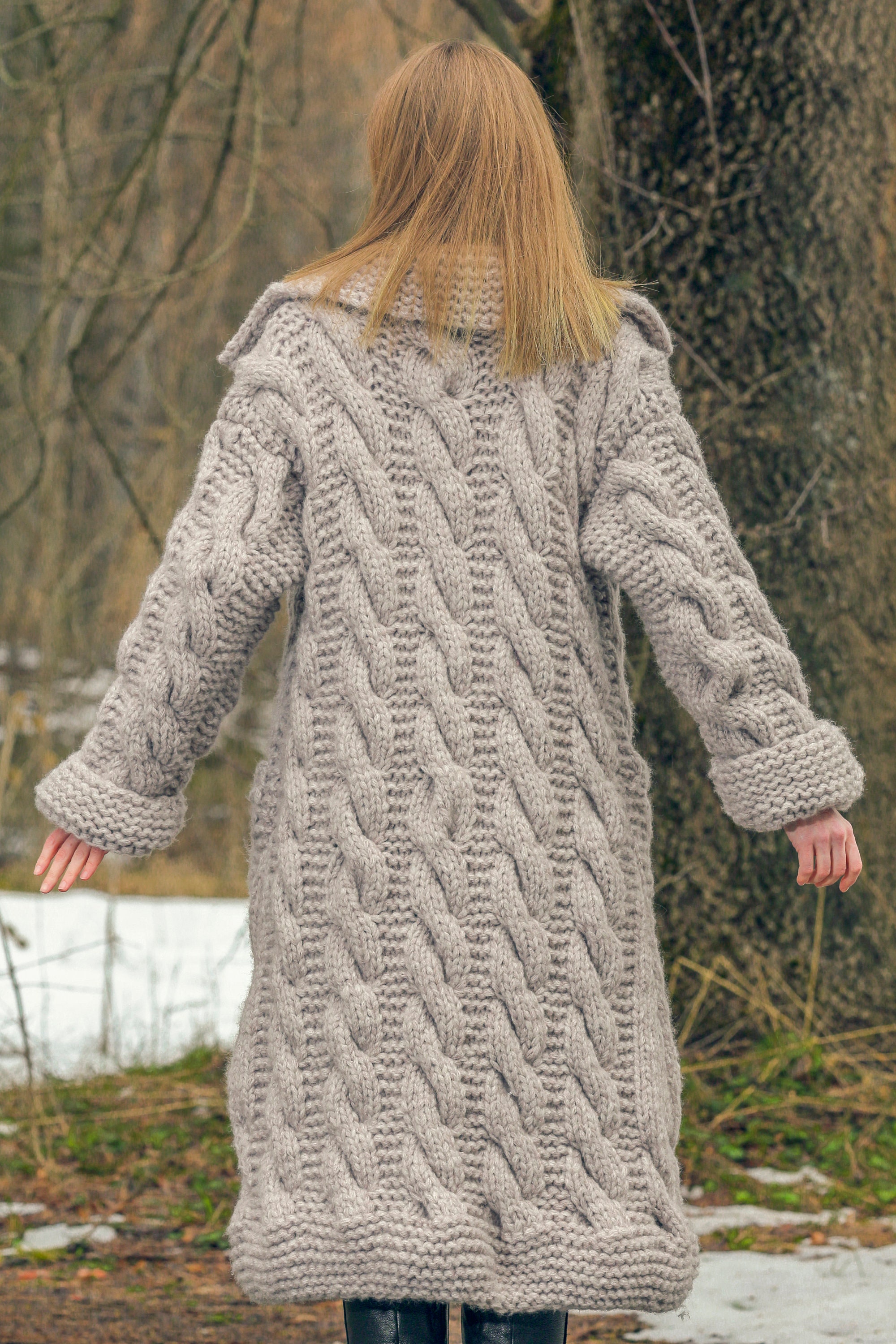 V Neck Cardigan Chunky Knit Long Knitted Cardigan Mens Custom Grey