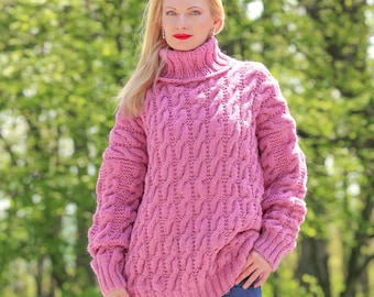 Pink purple wool sweater itchy organic wool slouchy pullover SuperTanya, ready to ship, XL-XXL size