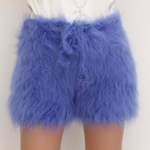 Fuzzy Blue Mohair Shorts Fluffy Short Pants by Supertanya - Ready