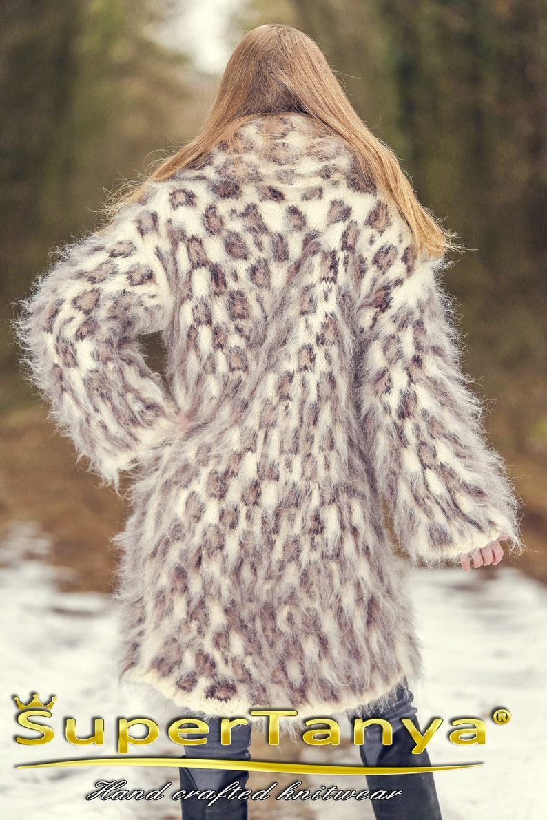 Designer Long Mohair Coat With Leopard Pattern Hand Knitted Etsy