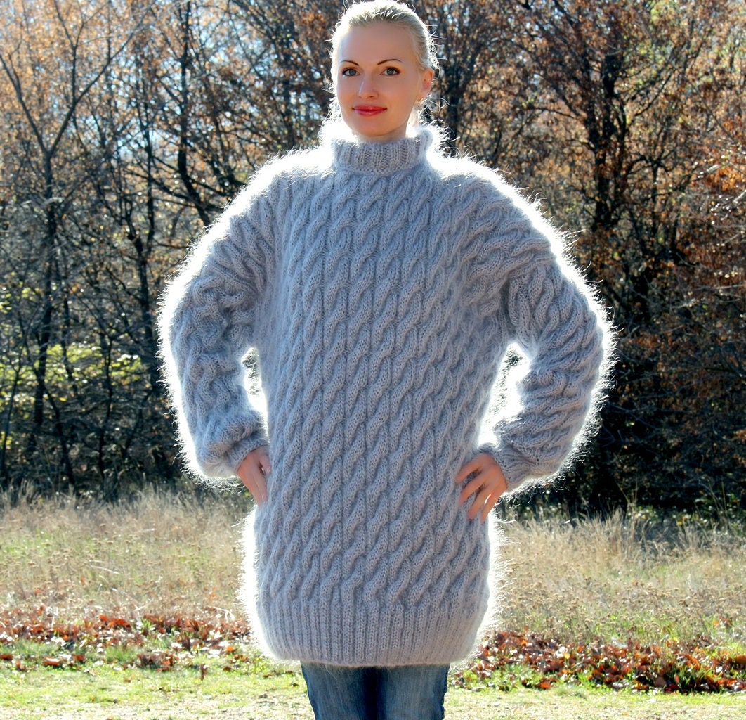 Thick cable knit mohair sweater hand knitted thick pullover by | Etsy