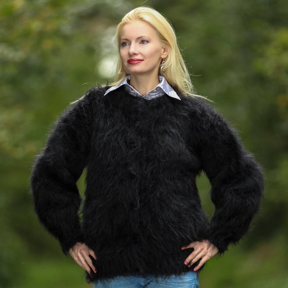 Handmade Mohair Cardigan in Black With Pockets by Supertanya - Etsy