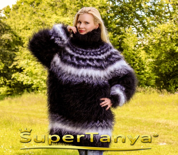Icelandic Turtleneck Mohair Sweater Hand Knitted Fuzzy Mohair