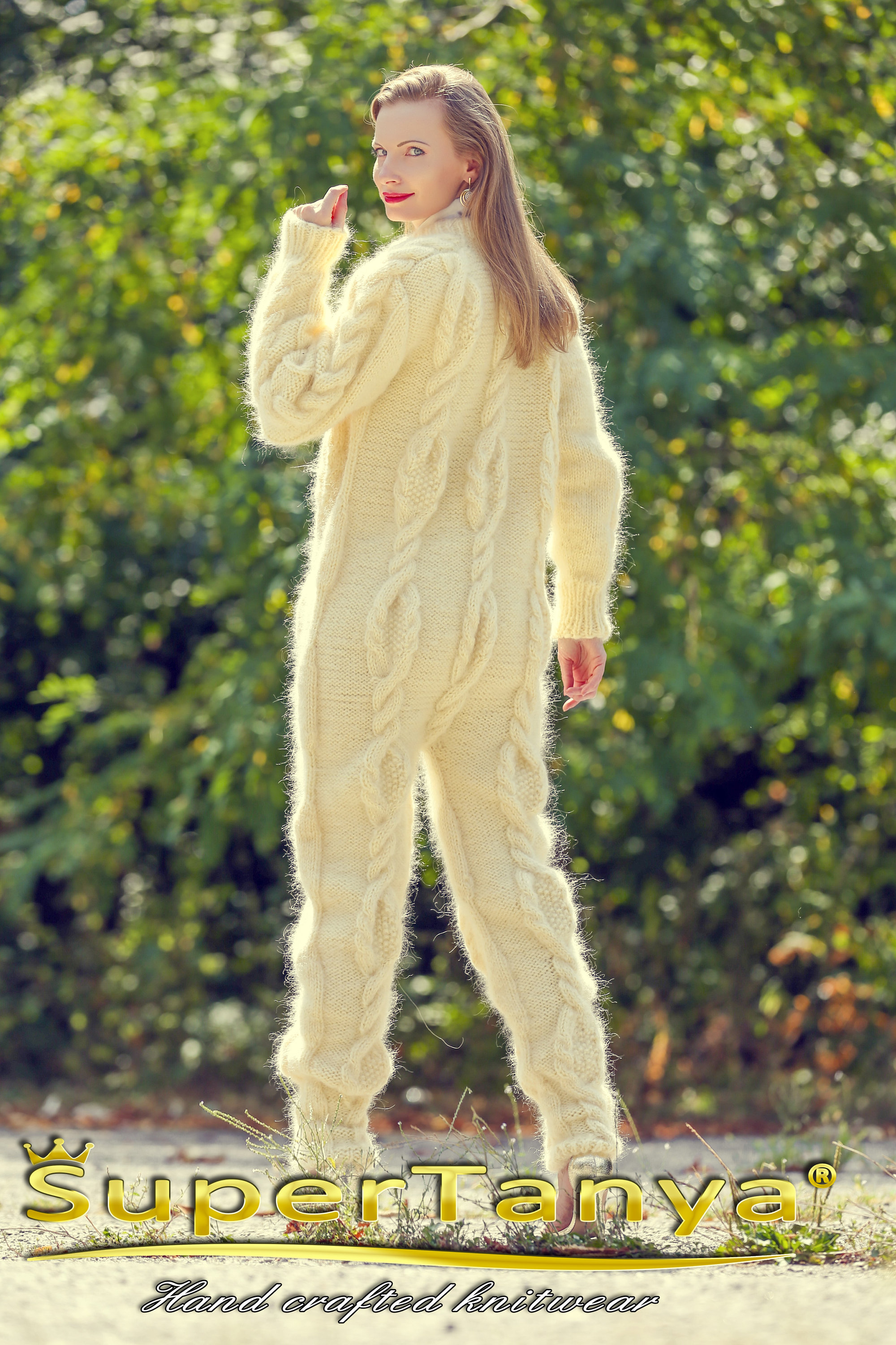 Cable Knit Catsuit Mohair Bodysuit Hand Knitted Fuzzy Pajama by