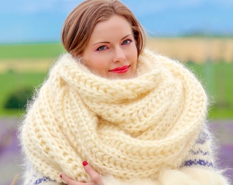Écharpe mohair floue extra longue ivoire châle flou fait à la main PRÊT À EXPÉDIER