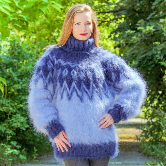 Pull Islandais épais En Mohair Violet - Tricoté Main Bulgarie - Taille L - Neuf Avec étiquettes