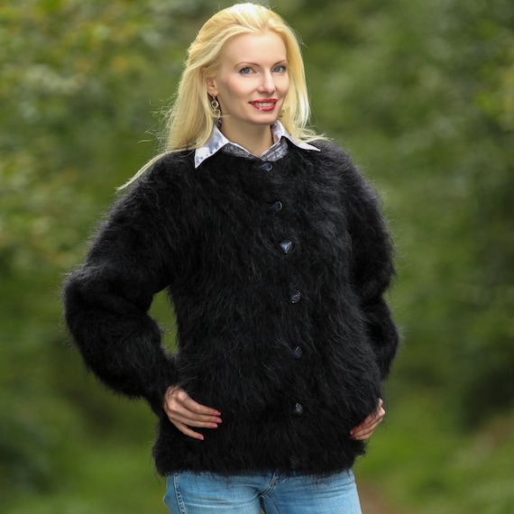 Handmade Mohair Cardigan in Black With Pockets by Supertanya - Etsy