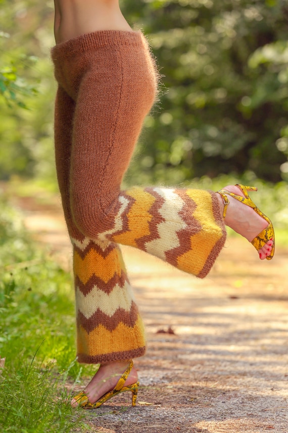 Pink Mohair Leggings, Fuzzy Pants, Mohair Leg Warmers, Hand Knit