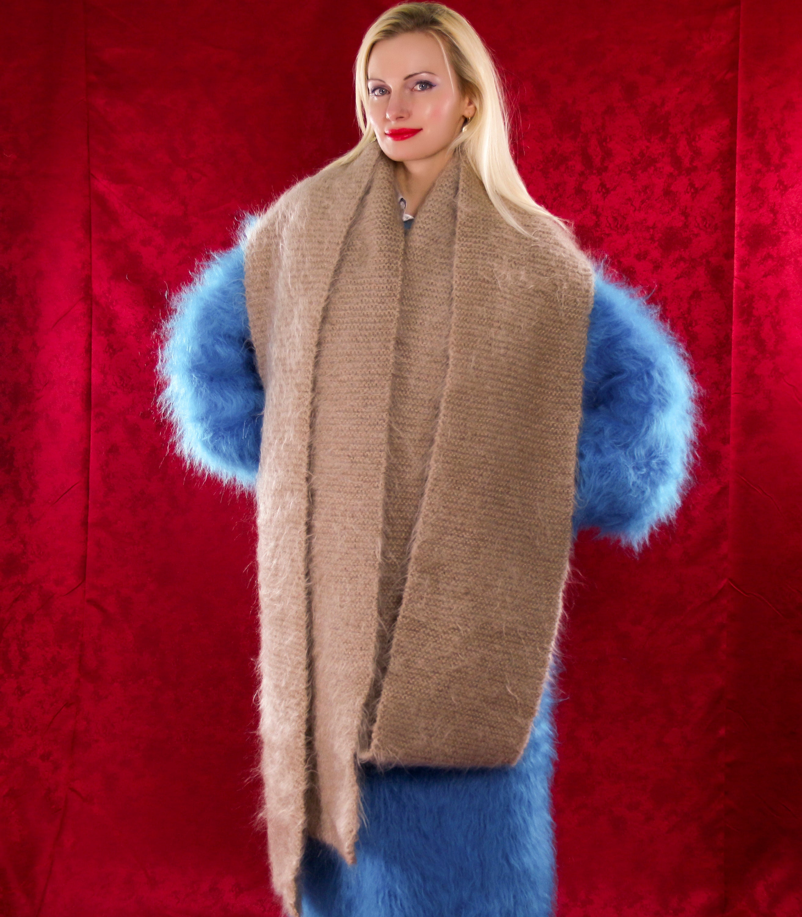 Extra Long Mohair Scarf Hand Knitted Soft Fuzzy Shawl Supertanya