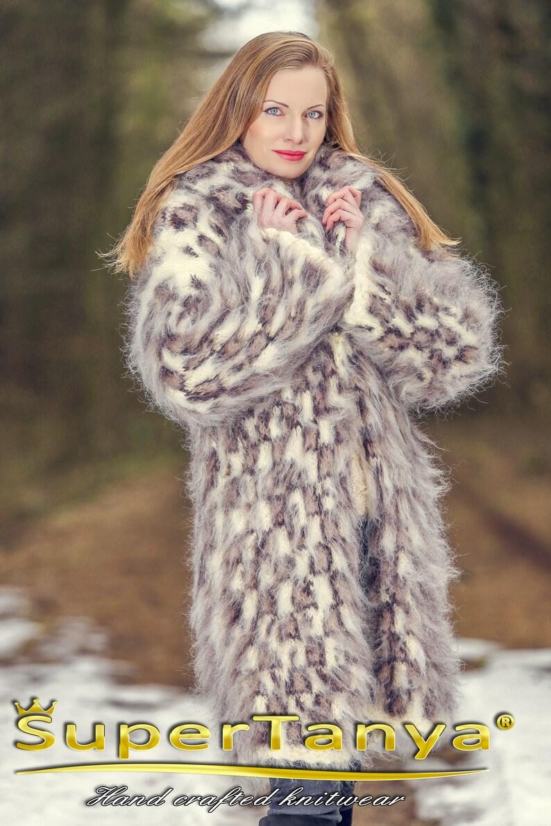 Designer Long Mohair Coat With Leopard Pattern Hand Knitted Etsy
