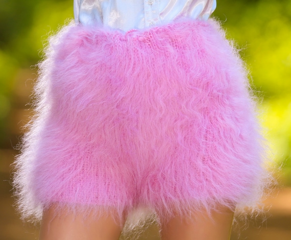 Fuzzy Pink Mohair Shorts Fluffy Short Pants by Supertanya - Ready