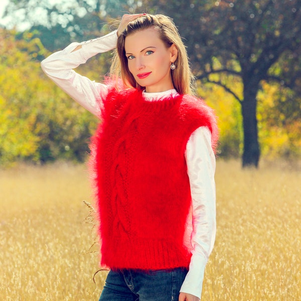 Monika Cropped Mohair Vest in Red