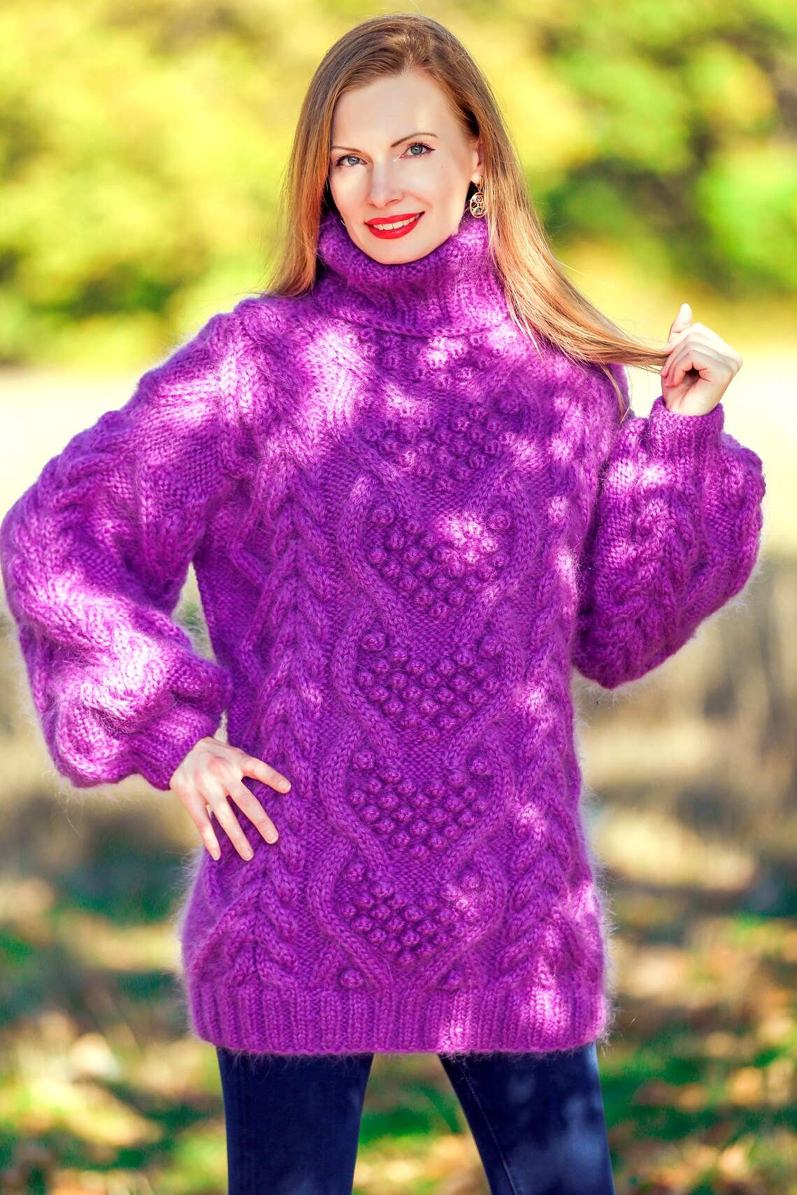 Bespoke cable knit mohair sweater hand knitted unique pullover | Etsy