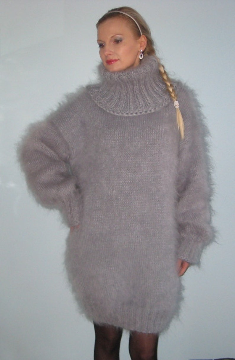 Unisex Gray Hand Knitted Mohair Sweater - Etsy