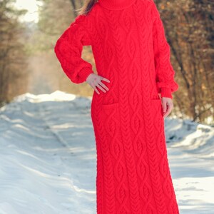 SUPERTANYA red wool dress long cable knit designer dress SuperTanya size M / L ready to ship image 2