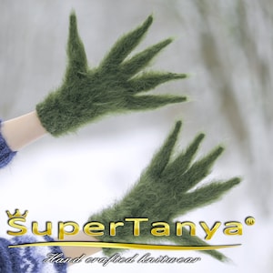 Christmas green mohair gloves for funny hand warmers by SuperTanya READY TO SHIP