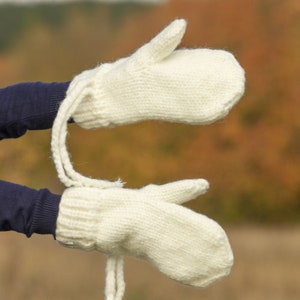 Chunky wool mittens with cords hand knitted hand warmers thick wool mittens by SuperTanya READY FOR SHIPMENT image 1