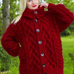 Gorgeous handmade mohair cardigan, red sweater jacket handmade coat by SuperTanya, made to order