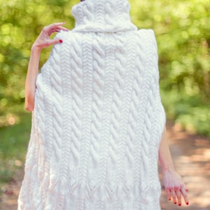 Ready to ship Luxurious white poncho wedding sweater cable knit soft wool cape SuperTanya image 6