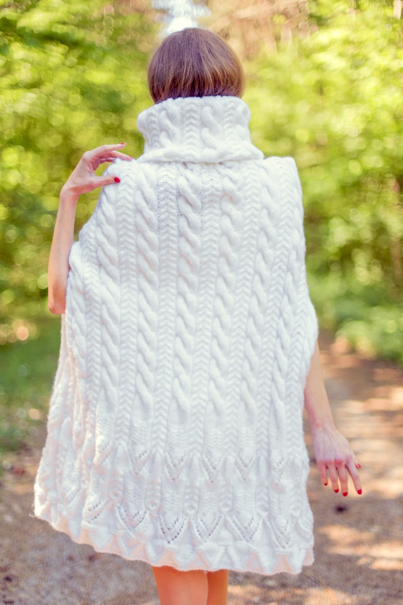 Ready to ship Luxurious white poncho wedding sweater cable knit soft wool cape SuperTanya image 6