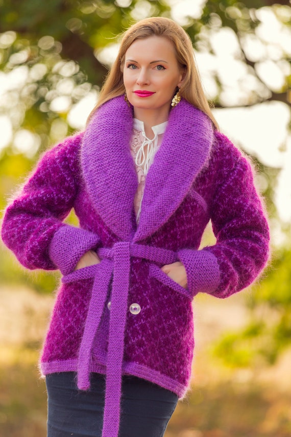 Unique Purple Mohair Cardigan Elegant 
