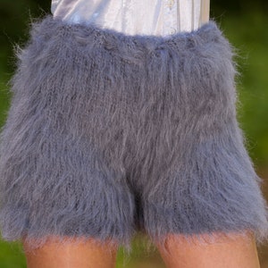 Fuzzy gray mohair shorts fluffy short pants by SuperTanya - ready to ship, one size