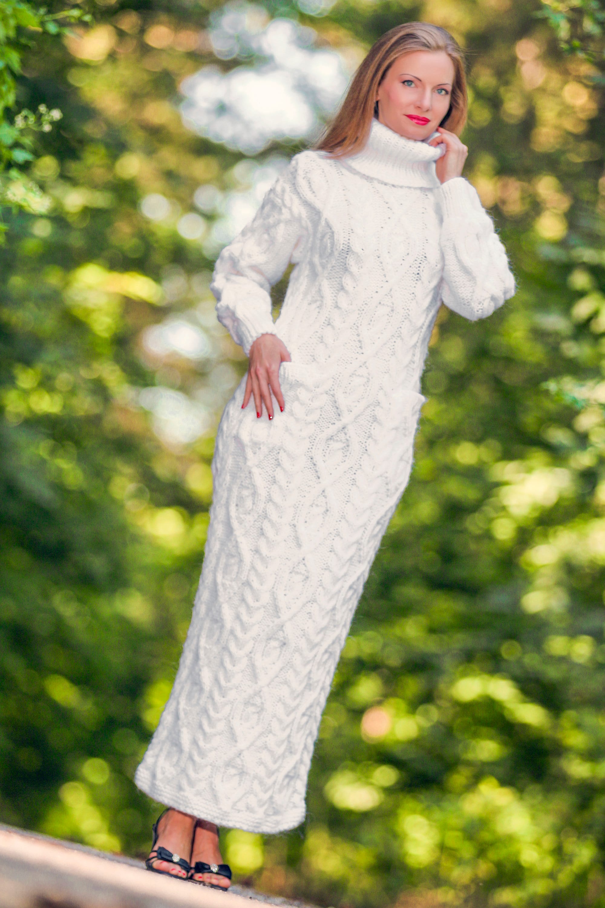 Elegant Cable Knit Wool Dress Hand Knitted Gown by Supertanya Etsy UK