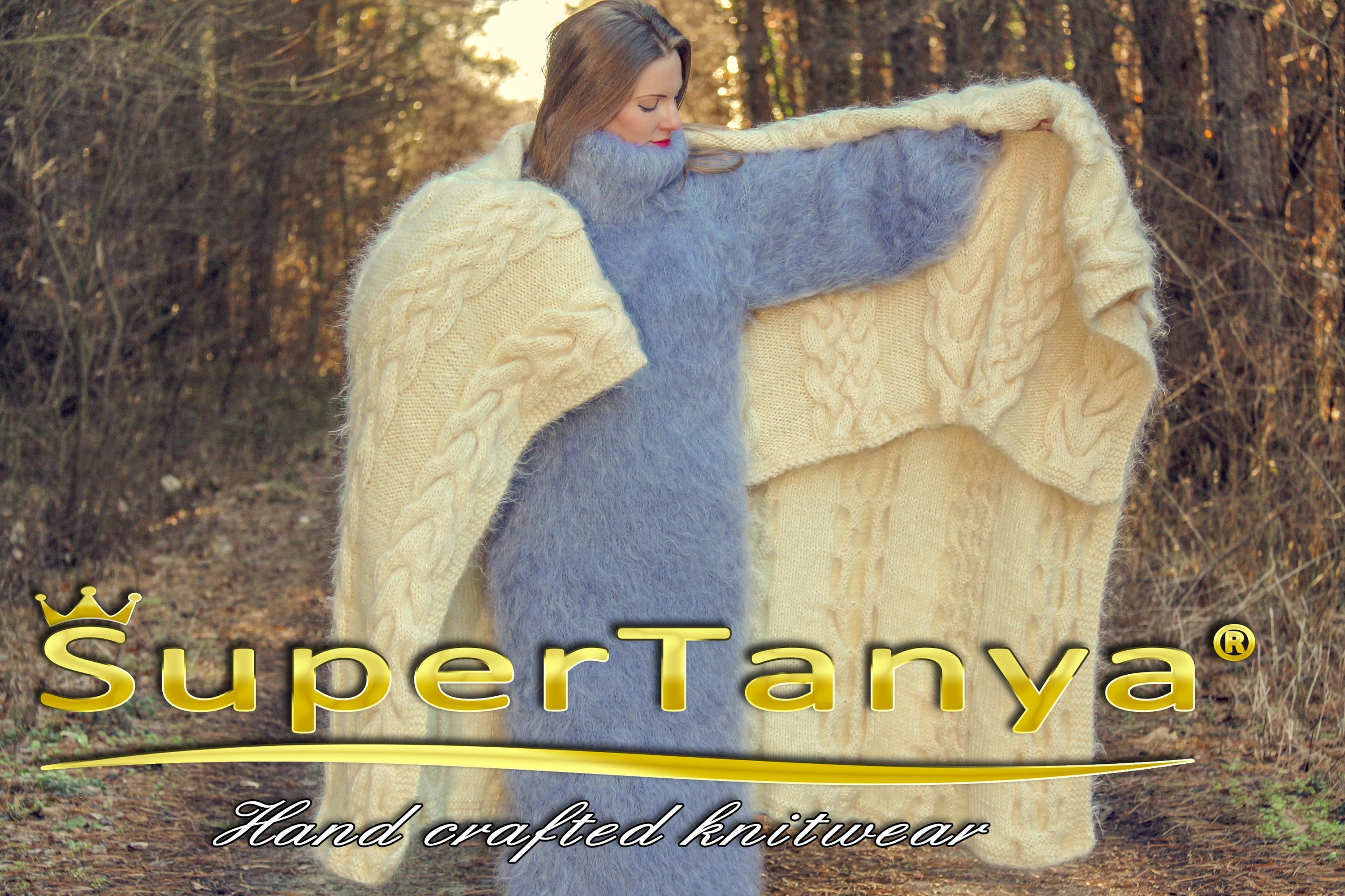 Hand Knitted Mohair Blanket, Ivory Cable Knit Bedspread, Fuzzy