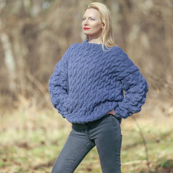 Blauer Pullover Langer Wollpullover Blauer Pullover ⎪ Caspian