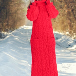 SUPERTANYA red wool dress long cable knit designer dress SuperTanya size M / L ready to ship image 7
