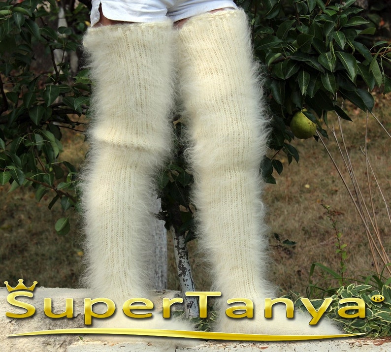 Fuzzy ivory cream mohair stockings by SuperTanya