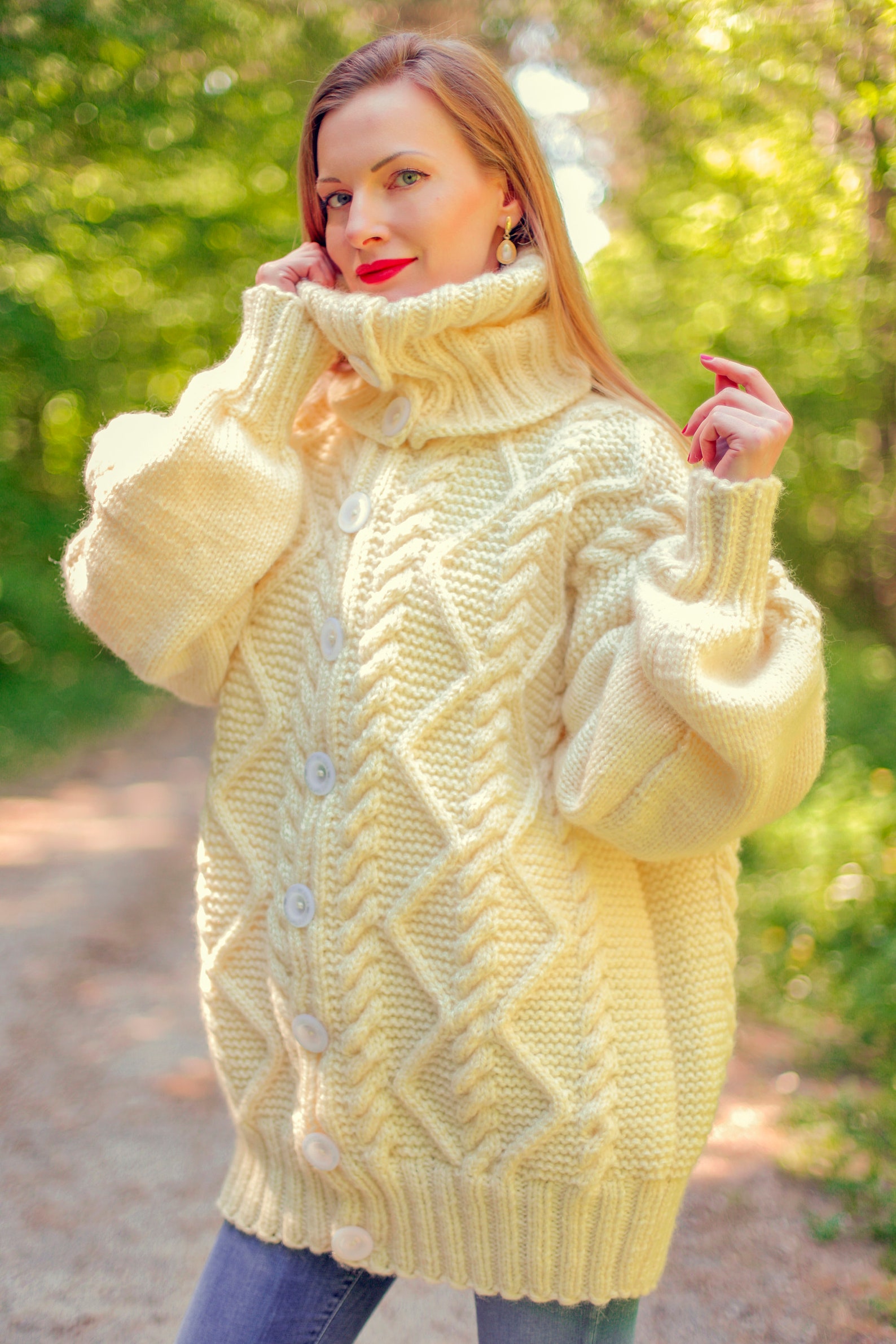 shawl neck cable knit cardigan