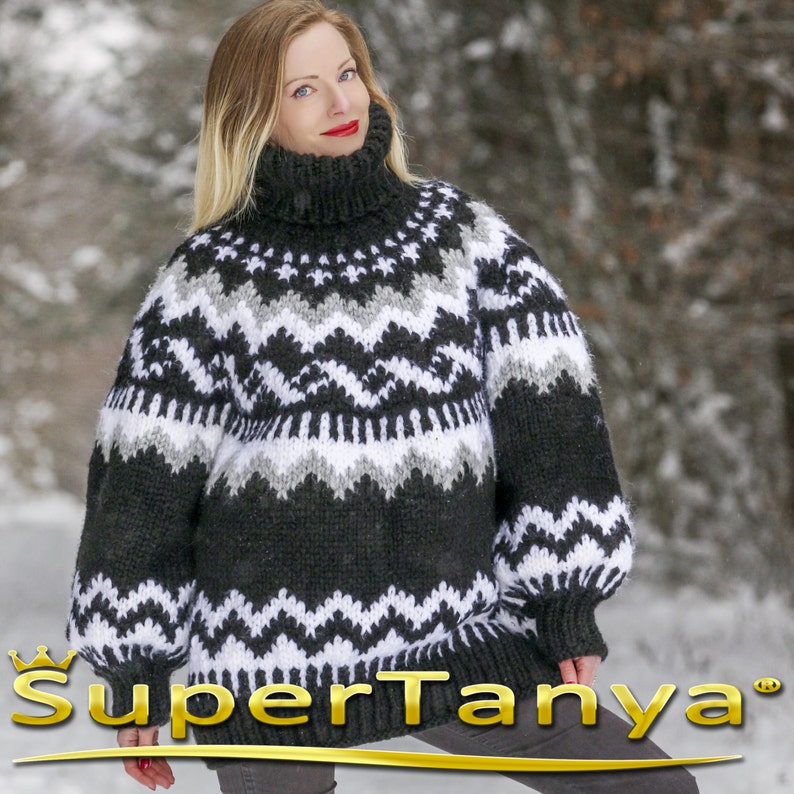 Handmade Icelandic wool sweater hand knitted thick Nordic turtleneck winter pullover by SuperTanya image 5