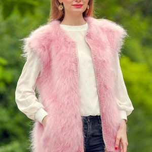 SuperTanya fuzzy pink mohair vest with zipper ready to ship size L-XL image 3