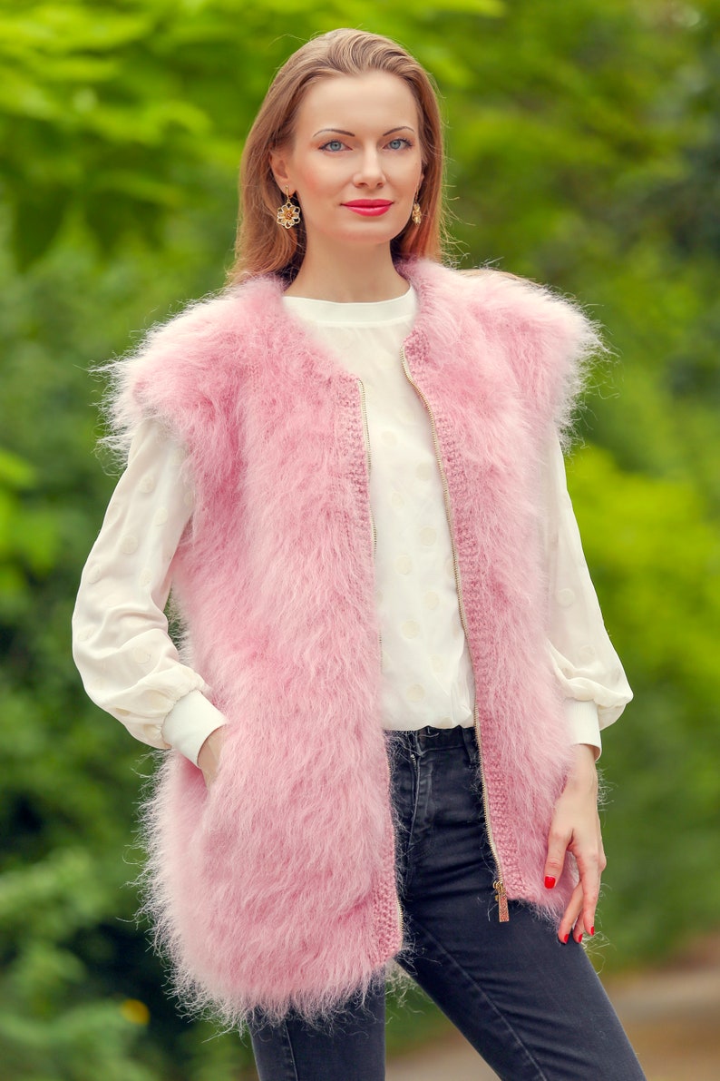 SuperTanya fuzzy pink mohair vest with zipper ready to ship size L-XL image 3